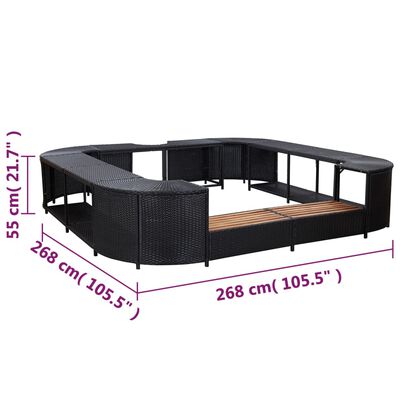 vidaXL Square Spa Surround Black 268 x 268 x 55 cm Poly Rattan, black vidaXL Square Spa Surround Black 268 x 268 x 55 cm Poly Rattan
