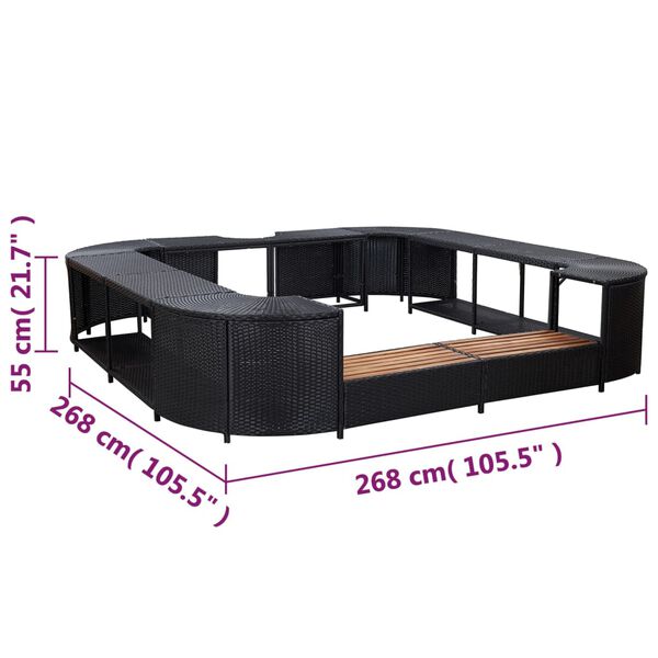 vidaXL Square Spa Surround Black 268 x 268 x 55 cm Poly Rattan
