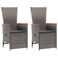 vidaXL Reclining Garden Chairs 2 pcs with Cushions Poly Rattan Grey, grey vidaXL Reclining Garden Chairs 2 pcs with Cushions Poly Rattan Grey