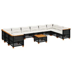 vidaXL 11 Piece Garden Sofa Set with Cushions Black Poly Rattan