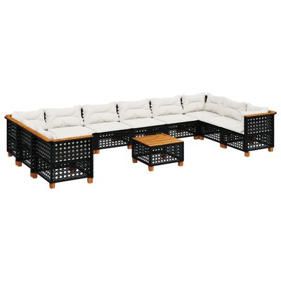 vidaXL 11 Piece Garden Sofa Set with Cushions Black Poly Rattan, black vidaXL 11 Piece Garden Sofa Set with Cushions Black Poly Rattan