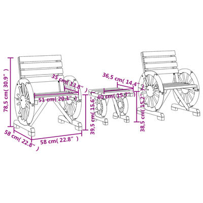 vidaXL 3 Piece Garden Lounge Set Solid Wood Fir