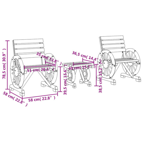 vidaXL 3 Piece Garden Lounge Set Solid Wood Fir