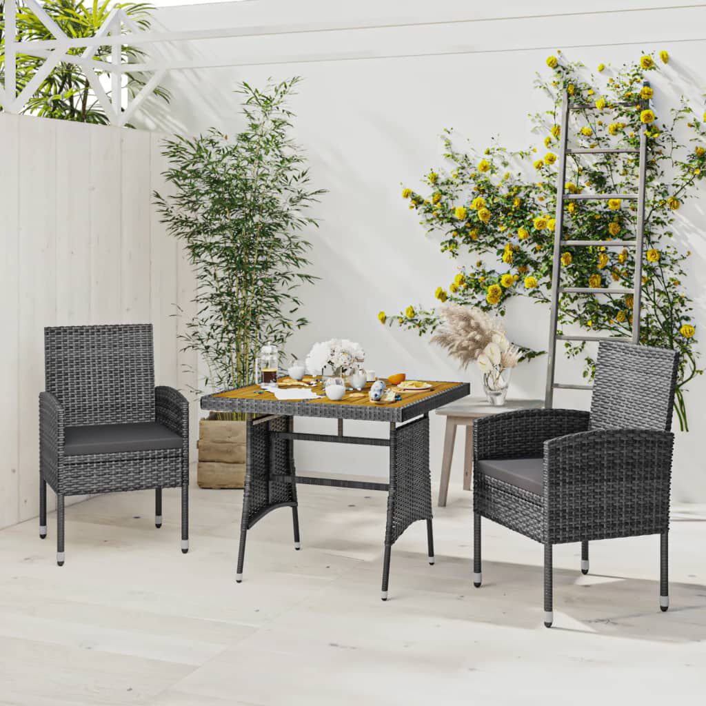 vidaXL 3 Piece Outdoor Dining Set Poly Rattan Grey