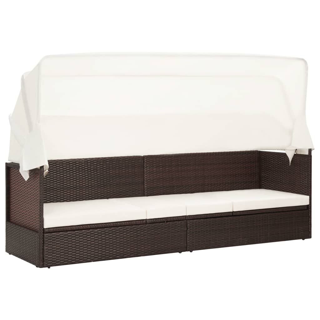 vidaXL Garden Sofa with Canopy Poly Rattan Brown