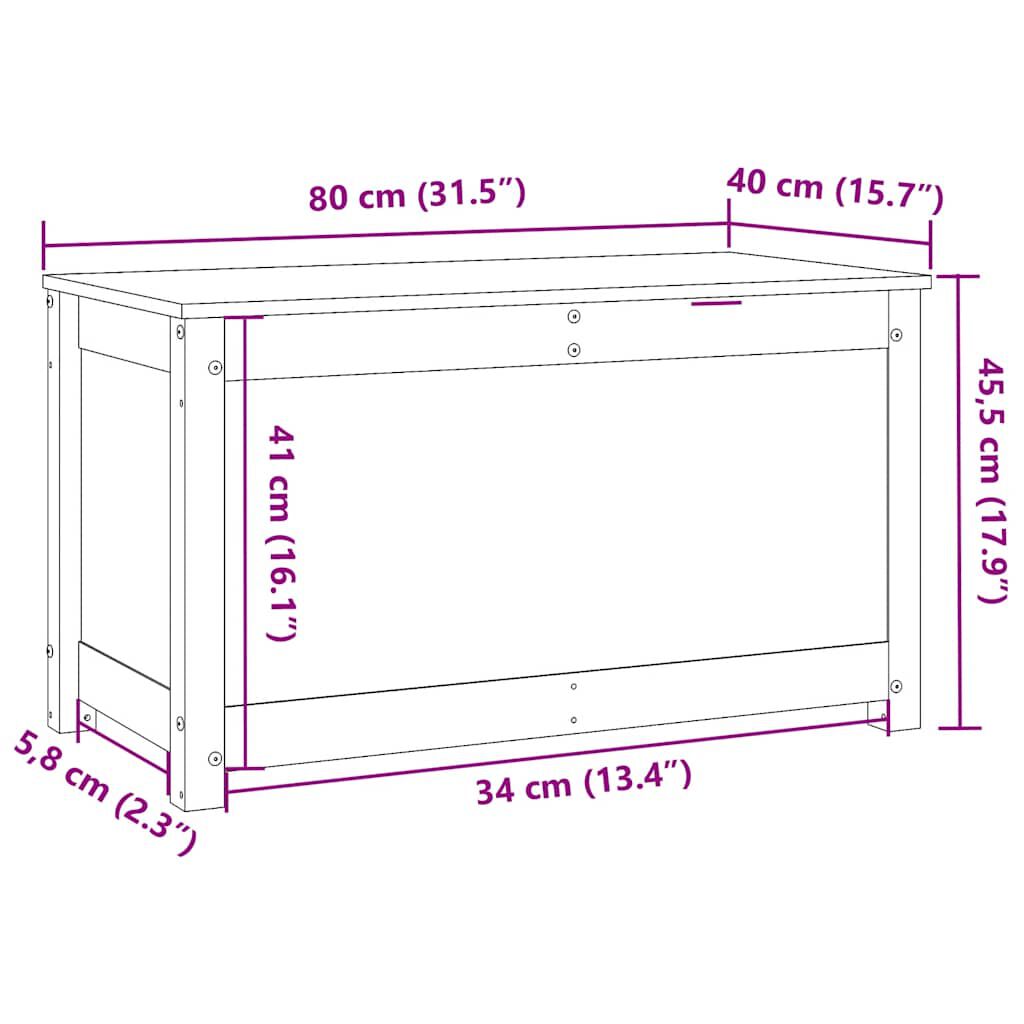 vidaXL Storage Box White 80x40x45.5 cm Solid Wood Pine