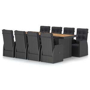 vidaXL 9 Piece Outdoor Dining Set with Cushions Poly Rattan Black