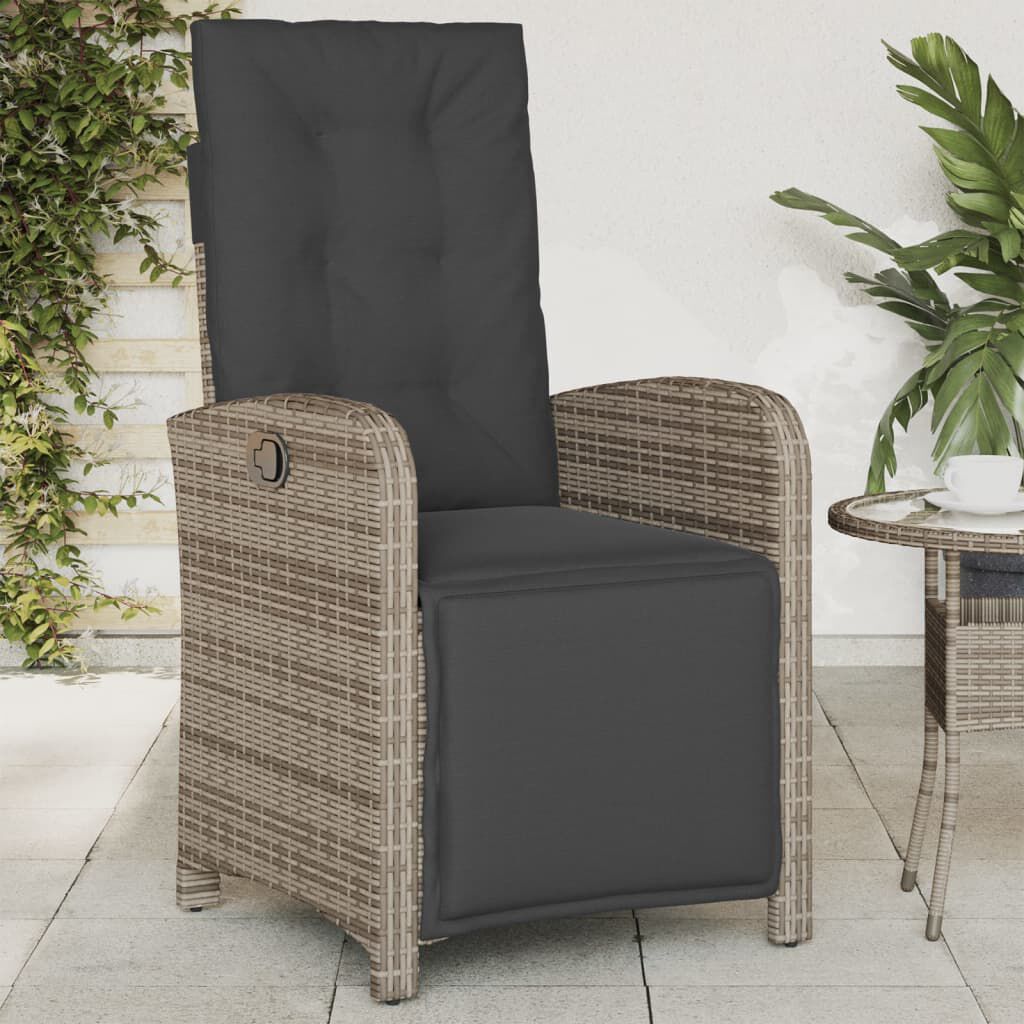 vidaXL Reclining Garden Chairs 2 pcs with Footrest Grey Poly Rattan