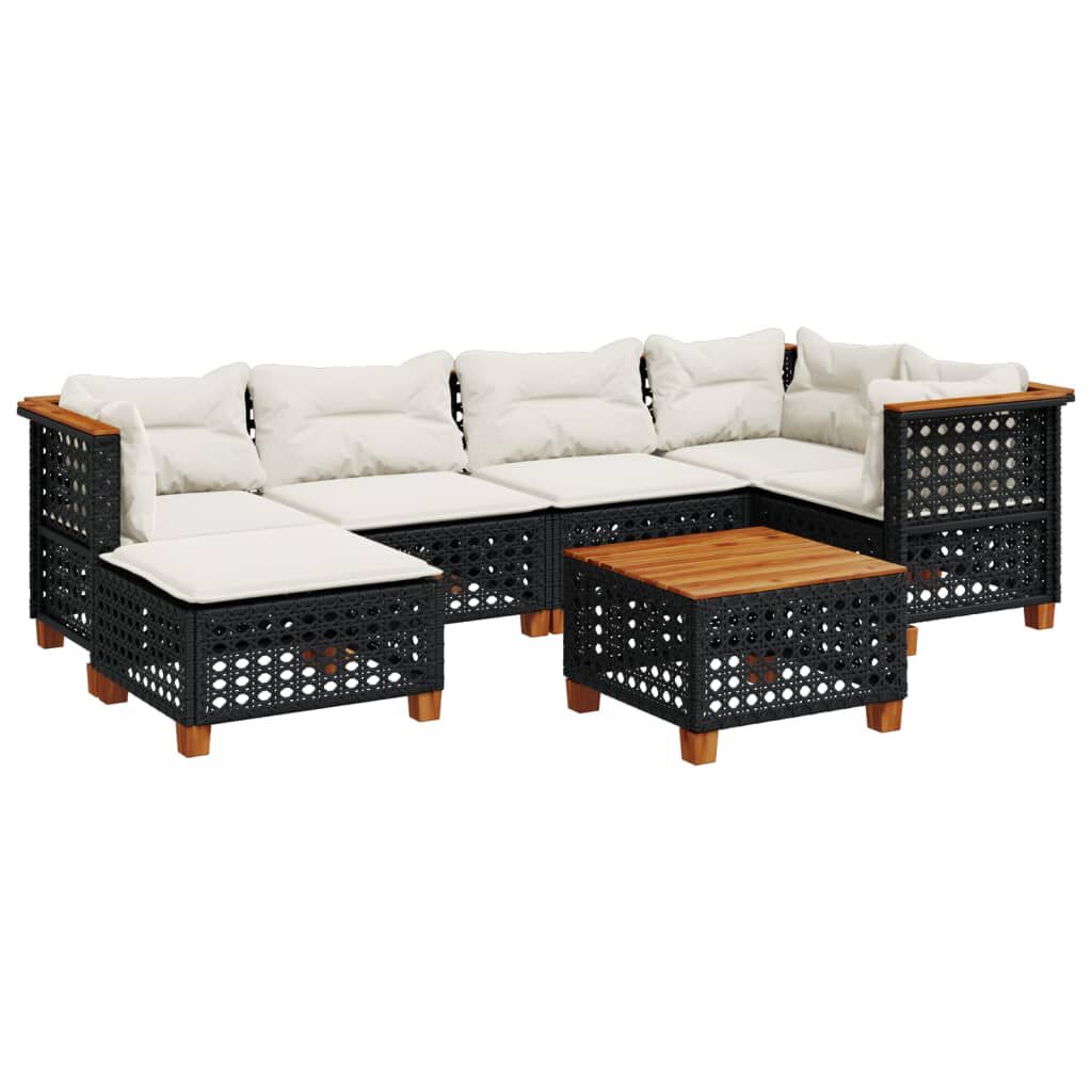 vidaXL 7 Piece Garden Sofa Set with Cushions Black Poly Rattan