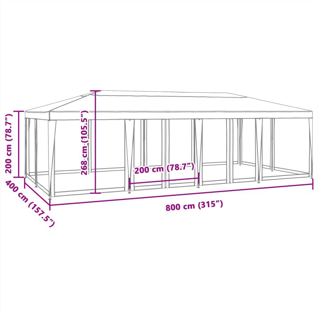 vidaXL Party Tent with 12 Mesh Sidewalls Green 8x4 m HDPE