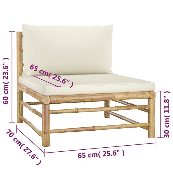 vidaXL 4 Piece Garden Lounge Set with Cream White Cushions Bamboo