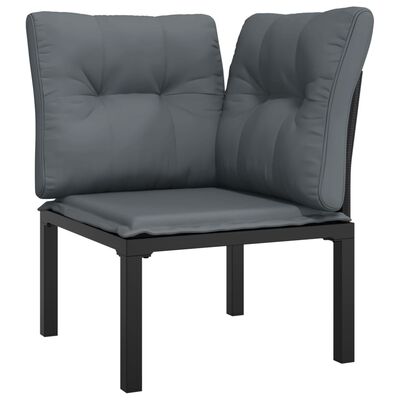 vidaXL Garden Corner Chairs with Cushions 2 pcs Black&Grey Poly Rattan