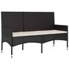 vidaXL 3-Seater Garden Bench with Cushions Black Poly Rattan