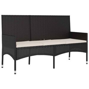 vidaXL 3-Seater Garden Bench with Cushions Black Poly Rattan