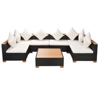 vidaXL 7 Piece Garden Lounge Set with Cushions Poly Rattan Black
