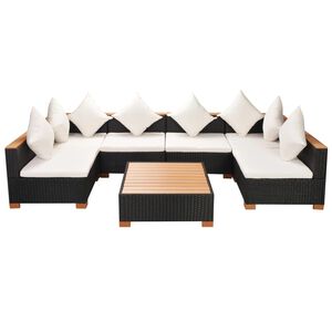 vidaXL 7 Piece Garden Lounge Set with Cushions Poly Rattan Black