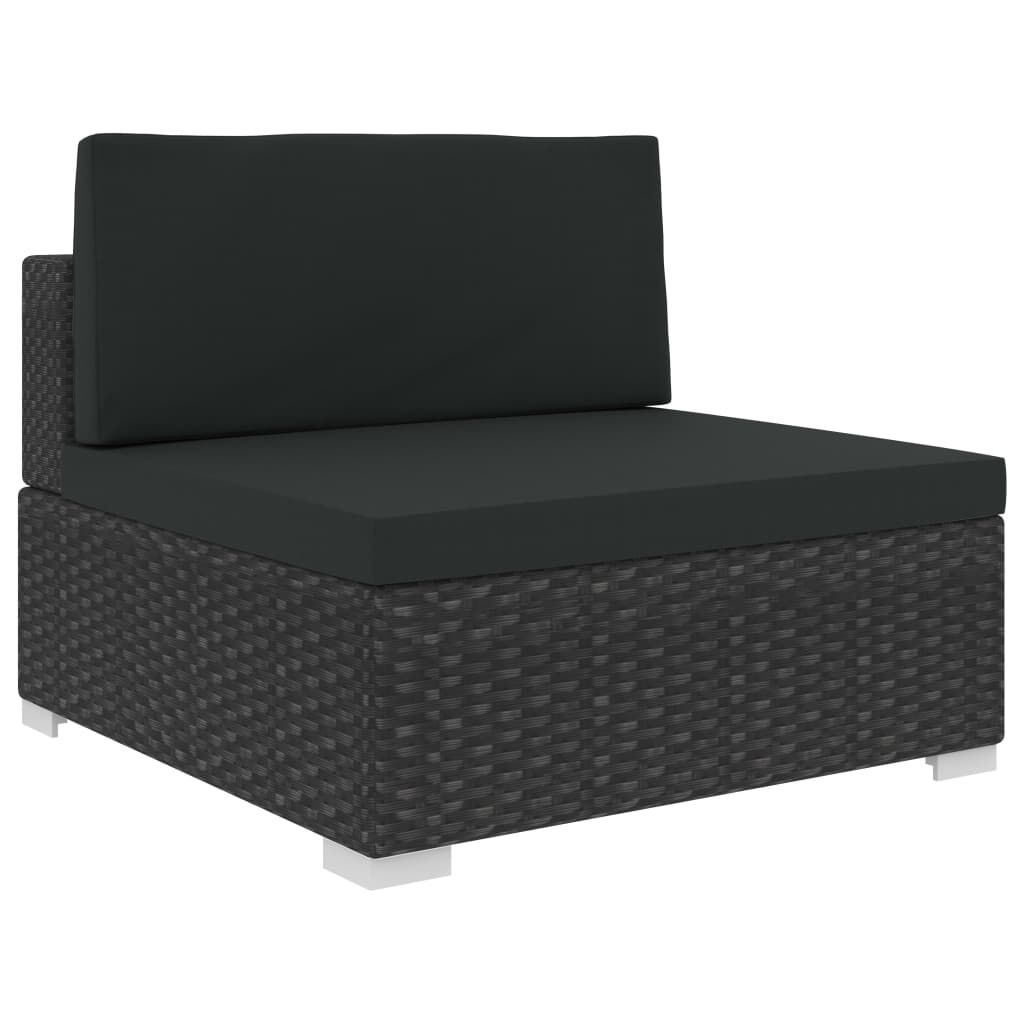 vidaXL 7 Piece Garden Lounge Set Black with Cushions Poly Rattan
