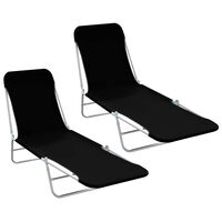 vidaXL Folding Sun Loungers 2 pcs Steel and Fabric Black, black vidaXL Folding Sun Loungers 2 pcs Steel and Fabric Black