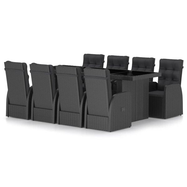 vidaXL 9 Piece Outdoor Dining Set with Cushions Poly Rattan Black