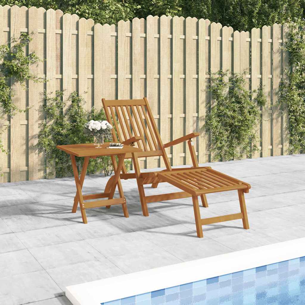 vidaXL Outdoor Deck Chair with Footrest and Table Solid Wood Acacia