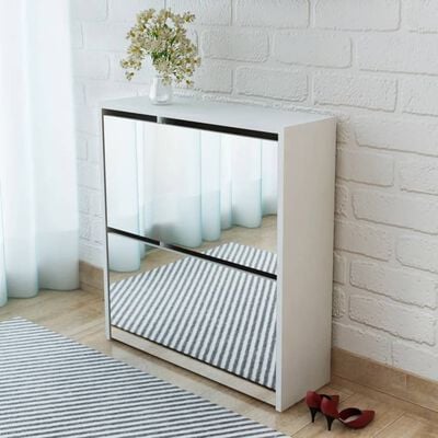 vidaXL Shoe Cabinet 2-Layer Mirror White 63x17x67 cm, white vidaXL Shoe Cabinet 2-Layer Mirror White 63x17x67 cm