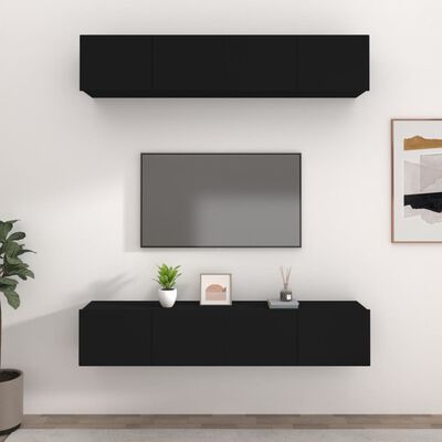 vidaXL TV Cabinets 4 pcs Black 80x30x30 cm Engineered Wood, black vidaXL TV Cabinets 4 pcs Black 80x30x30 cm Engineered Wood