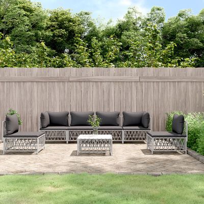 vidaXL 7 Piece Garden Lounge Set with Cushions White Steel, white vidaXL 7 Piece Garden Lounge Set with Cushions White Steel