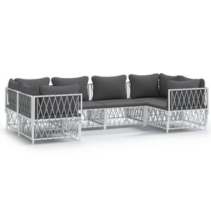 vidaXL 6 Piece Garden Lounge Set with Cushions White Steel
