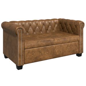 vidaXL Chesterfield Sofa 2-Seater Artificial Leather Brown