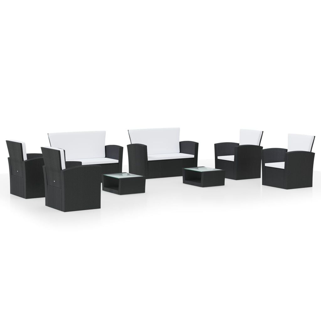 vidaXL 8 Piece Garden Lounge Set with Cushions Poly Rattan Black
