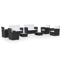 vidaXL 8 Piece Garden Lounge Set with Cushions Poly Rattan Black