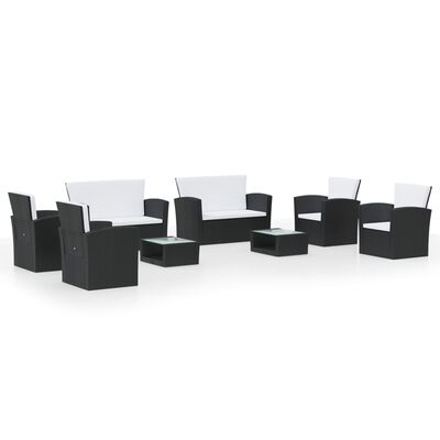 vidaXL 8 Piece Garden Lounge Set with Cushions Poly Rattan Black, black vidaXL 8 Piece Garden Lounge Set with Cushions Poly Rattan Black