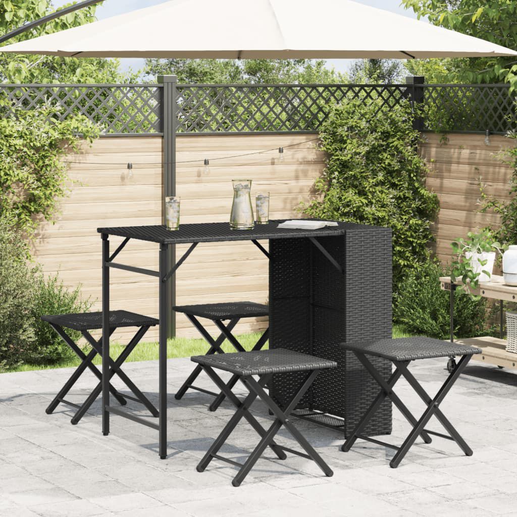 vidaXL 5 Piece Garden Dining Set Foldable Black Poly Rattan