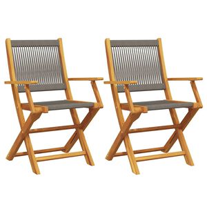 vidaXL Folding Chairs 2 pcs Grey Solid Wood Acacia and Polypropylene