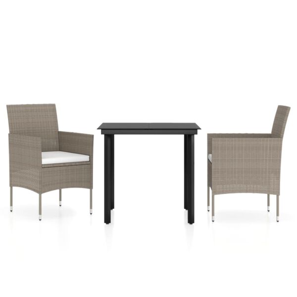vidaXL 3 Piece Garden Dining Set with Cushions Beige and Black