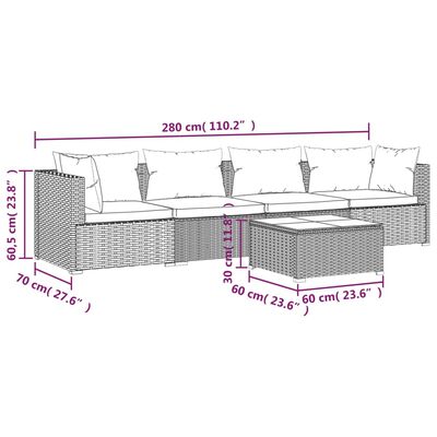 vidaXL 5 Piece Garden Lounge Set with Cushions Poly Rattan Grey, grey and anthracite vidaXL 5 Piece Garden Lounge Set with Cushions Poly Rattan Grey