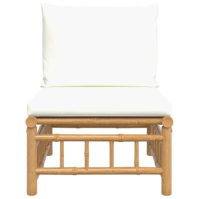 vidaXL Garden Middle Sofa with Cream White Cushions Bamboo, cream vidaXL Garden Middle Sofa with Cream White Cushions Bamboo