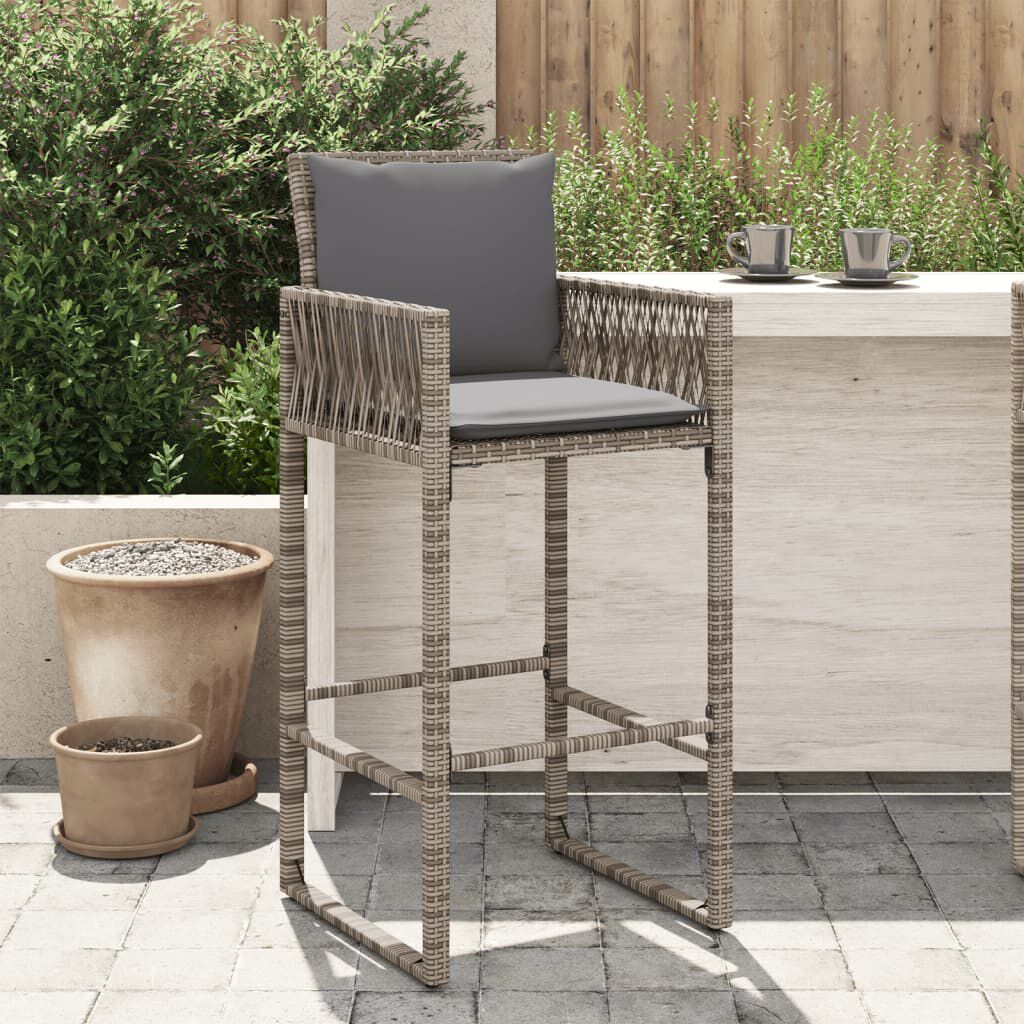 vidaXL Garden Bar Stools with Cushions 2 pcs Grey Poly Rattan vidaXL.sa