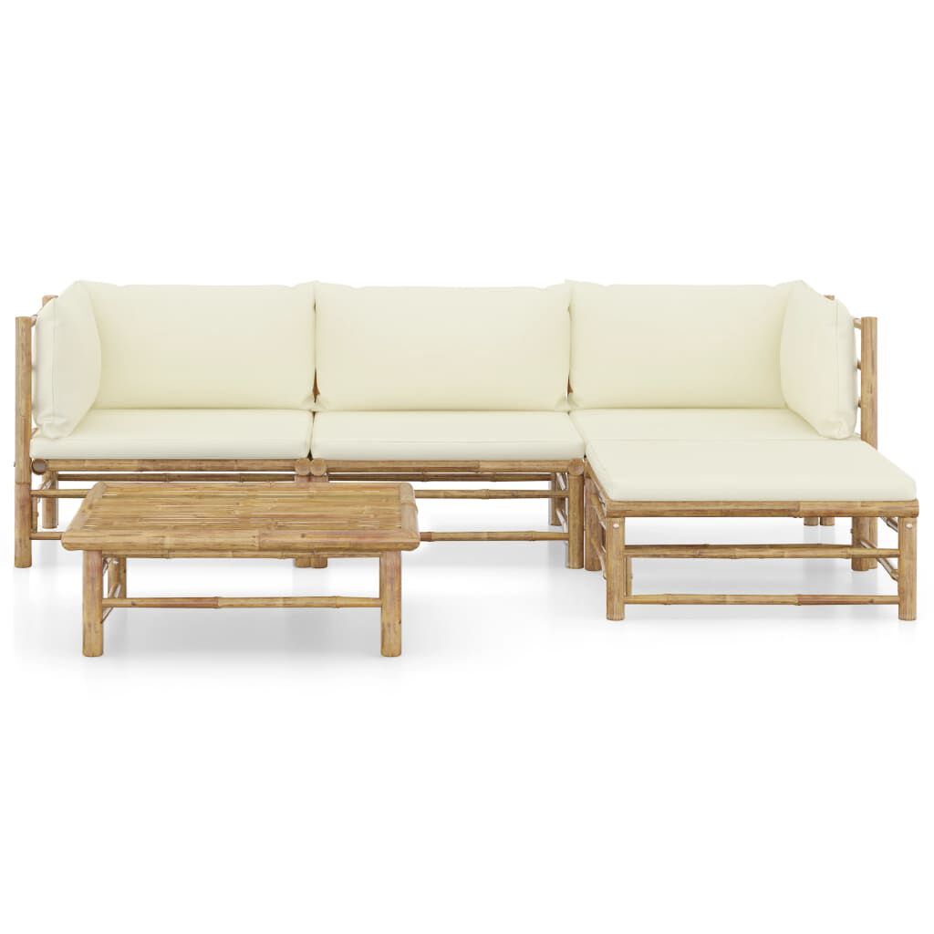 vidaXL 5 Piece Garden Lounge Set with Cream White Cushions Bamboo