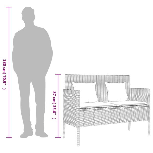 vidaXL Garden Bench with Cushions Grey Poly Rattan