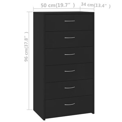vidaXL Sideboard with 6 Drawers Black 50x34x96 cm Engineered Wood, black vidaXL Sideboard with 6 Drawers Black 50x34x96 cm Engineered Wood