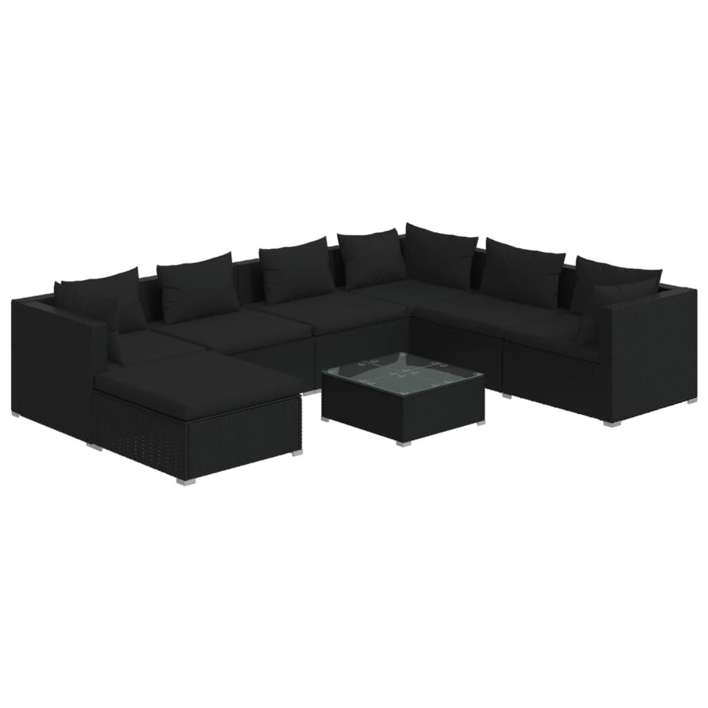 vidaXL 8 Piece Garden Lounge Set with Cushions Poly Rattan Black