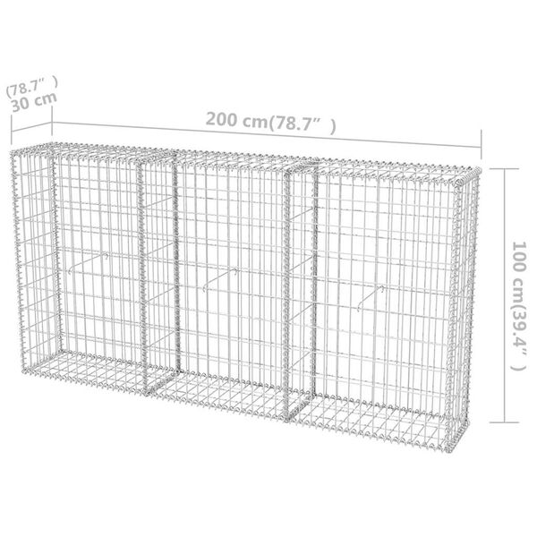 vidaXL Gabion Basket Galvanised Steel 200x30x100 cm