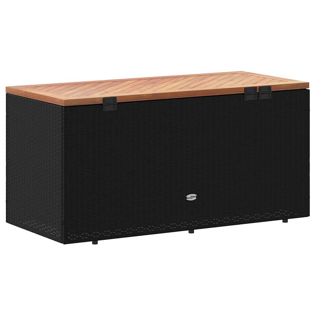 vidaXL Garden Storage Box Black 110x50x54 cm Poly Rattan Acacia Wood