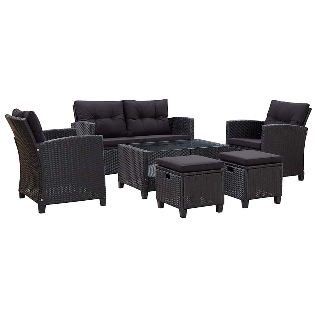 vidaXL 6 Piece Garden Sofa Set with Cushions Poly Rattan Black