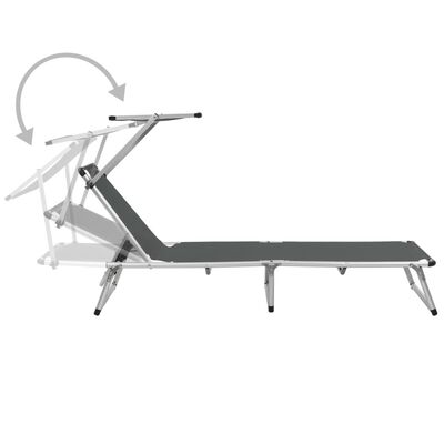 vidaXL Folding Sun Lounger with Roof Aluminium and Textilene Grey, grey vidaXL Folding Sun Lounger with Roof Aluminium and Textilene Grey