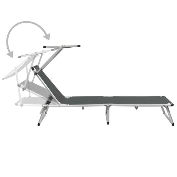 vidaXL Folding Sun Lounger with Roof Aluminium and Textilene Grey