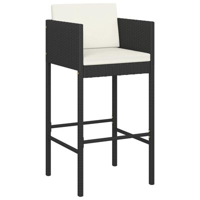 vidaXL Bar Stools 2 pcs with Cushions Black Poly Rattan, black vidaXL Bar Stools 2 pcs with Cushions Black Poly Rattan