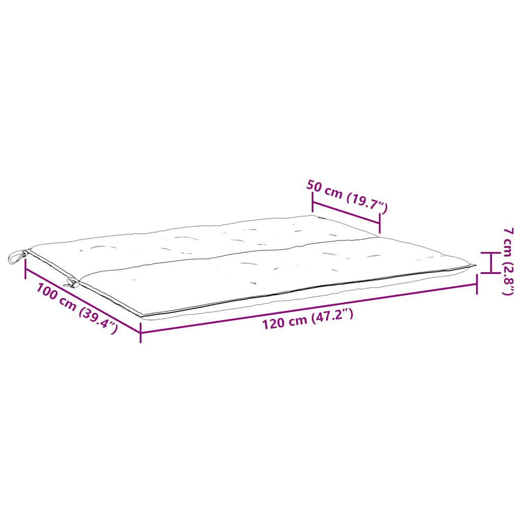 vidaXL Garden Bench Cushion Black 120x(50+50)x7cm Oxford Fabric