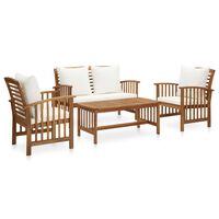 vidaXL 4 Piece Garden Lounge Set with Cushions Solid Acacia Wood, cream white vidaXL 4 Piece Garden Lounge Set with Cushions Solid Acacia Wood